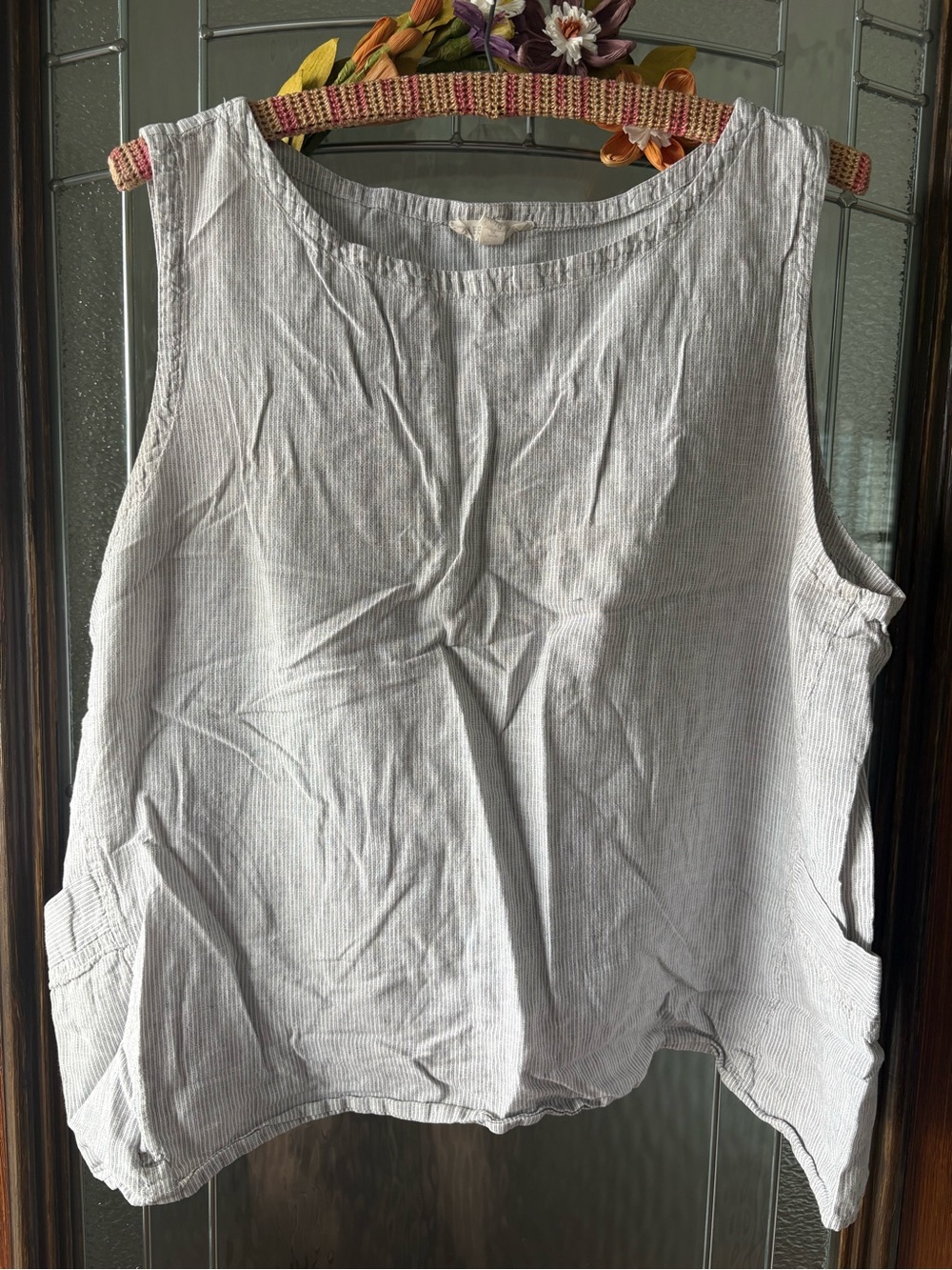 Light Gray striped Sleeveless Linen-Blend Top - Casual Women’s Tank